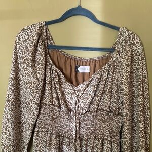 Long Sleeve Brown Patterned Dress